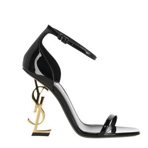 Saint Laurent Opyum Open Toe Gold Accent Heels